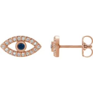 14KT GOLD .06 CTW SAPPHIRE AND .18 CTW DIAMOND EVIL EYE EARRINGS