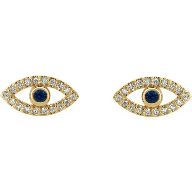 14KT GOLD .06 CTW SAPPHIRE AND .18 CTW DIAMOND EVIL EYE EARRINGS