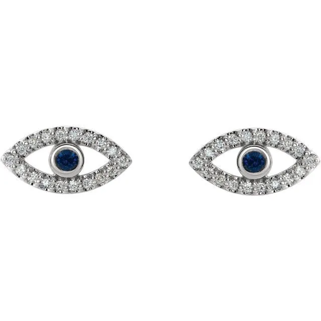 14KT GOLD .06 CTW SAPPHIRE AND .18 CTW DIAMOND EVIL EYE EARRINGS