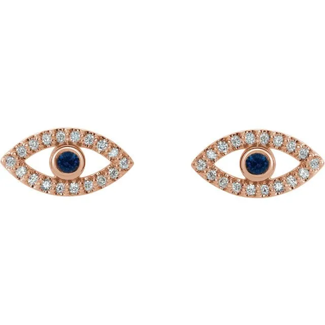 14KT GOLD .06 CTW SAPPHIRE AND .18 CTW DIAMOND EVIL EYE EARRINGS