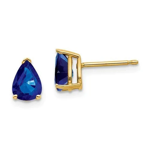 14KT GOLD 1.80 CTW PEAR BLUE SAPPHIRE STUD EARRINGS