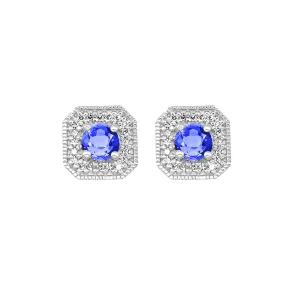 14Kt White Gold Diamond 1/10Ctw & Sapphire 3/4Ctw Earring