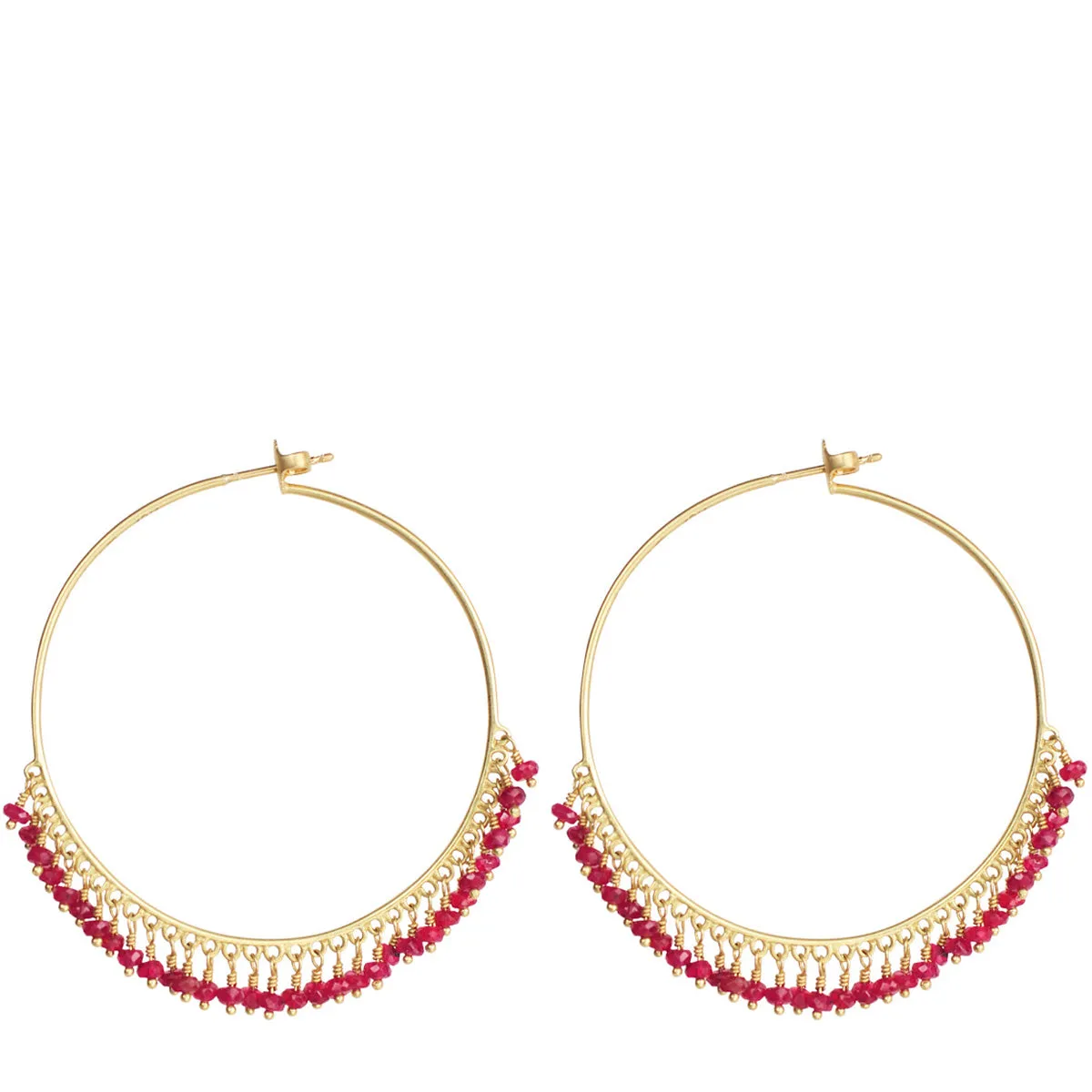 18K Gold Large Ruby Endless Hoop Earrings