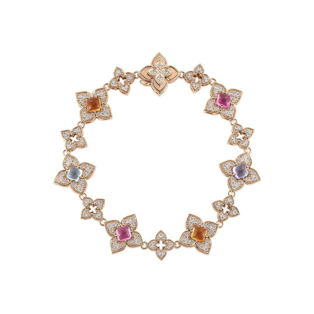 18k Rose Gold Venetian Princess Mixed Stones Flower Bracelet