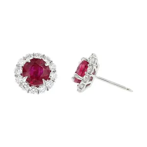 18K White Gold Mozambique Ruby and Diamond Stud Earrings