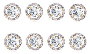 18k Yellow Gold Plated 4mm 1/2Ct Round White Sapphire Set Of Four Halo Stud Earrings