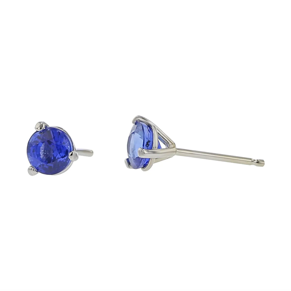 18KW 2 4.7MM RD SAPHS=0.95-1.25CTS, BRIGHT, MED SL VIOLETISH-BLUE, C-LI (H) 3-PRONG STUD EARRINGS