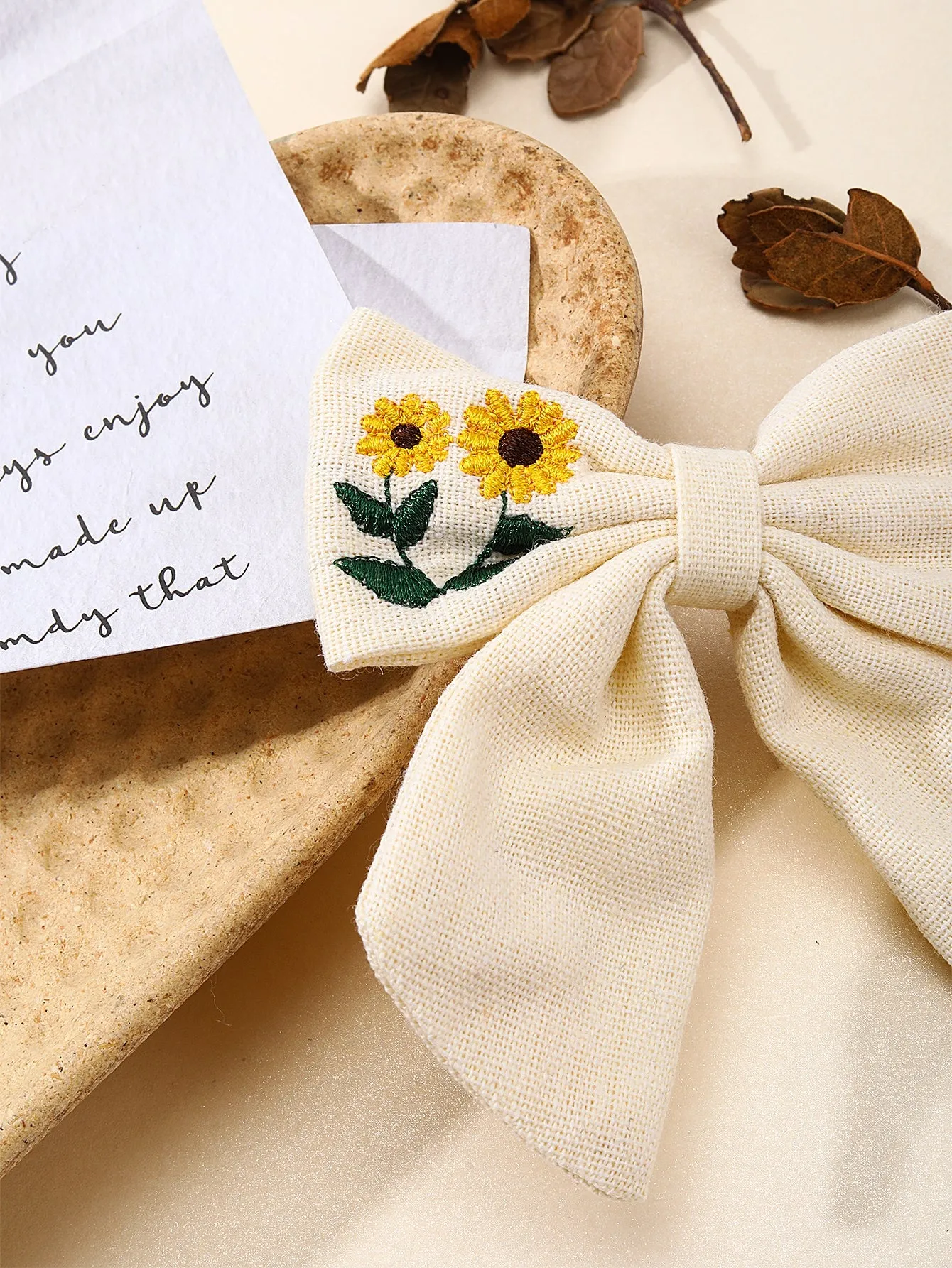 1pc Elegant Sunflower & Flower Embroidery Bow Hair Clip for Women Barrette