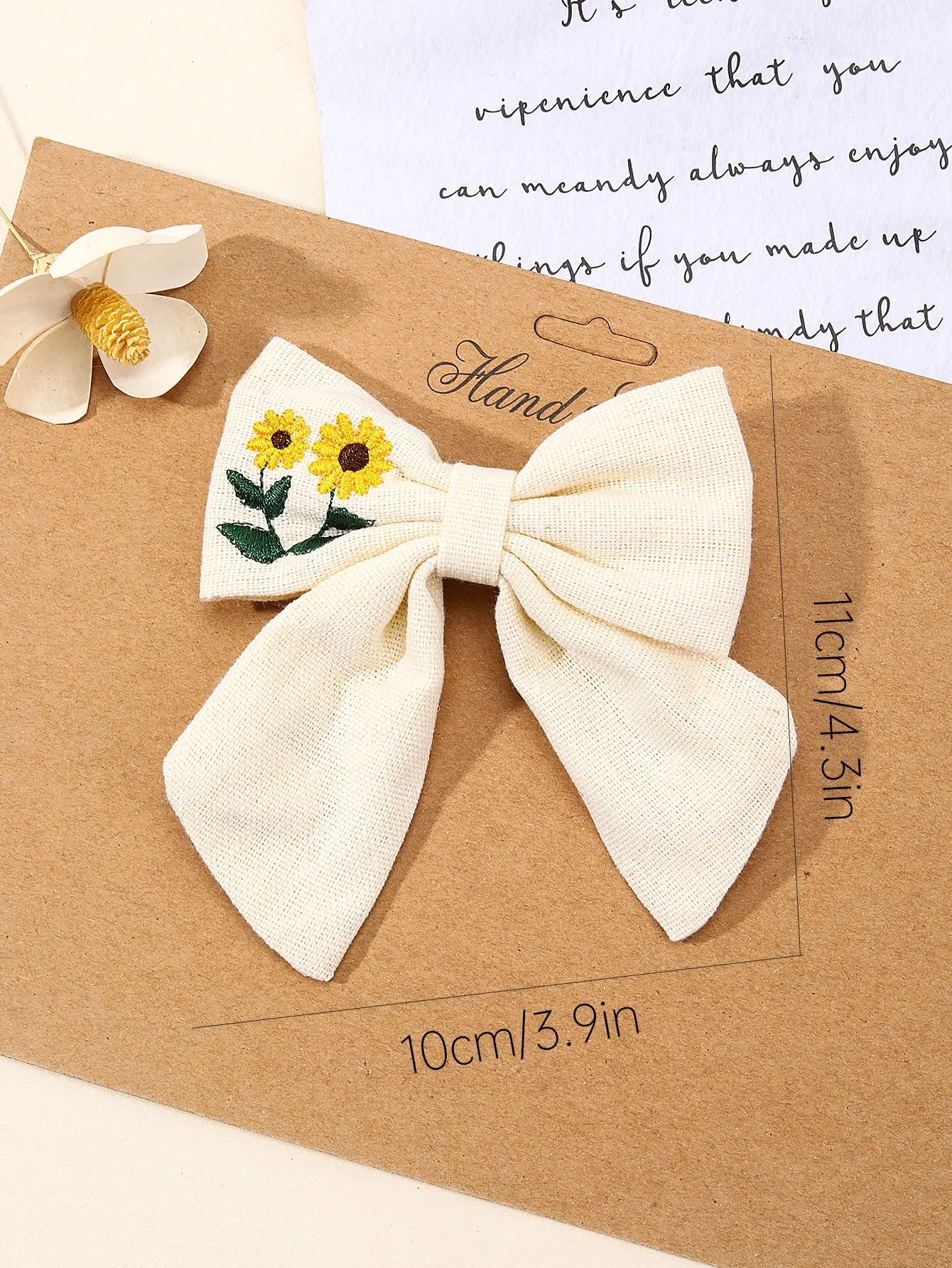 1pc Elegant Sunflower & Flower Embroidery Bow Hair Clip for Women Barrette