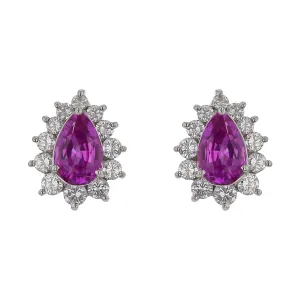 2.05Ct Pink Pear Shaped Sapphires (Heated) and 0.75ct Diamonds Halo Stud Earrings in Platinum