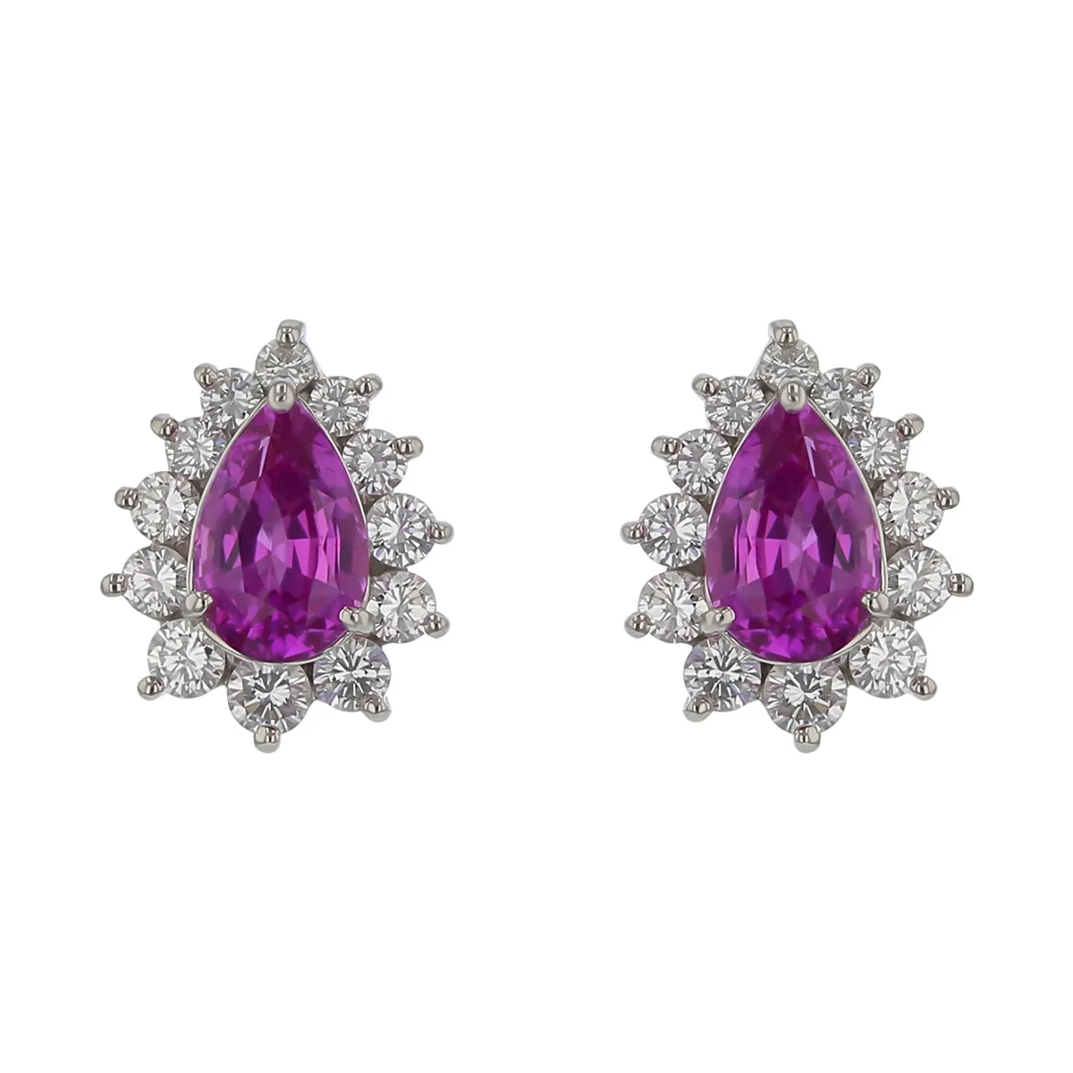 2.05Ct Pink Pear Shaped Sapphires (Heated) and 0.75ct Diamonds Halo Stud Earrings in Platinum