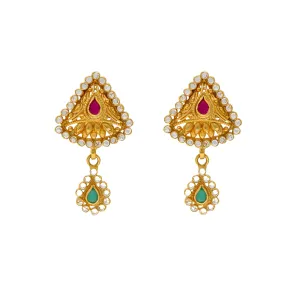 22K Yellow Gold, CZ, Emerald & Ruby Earrings (13.7gm)