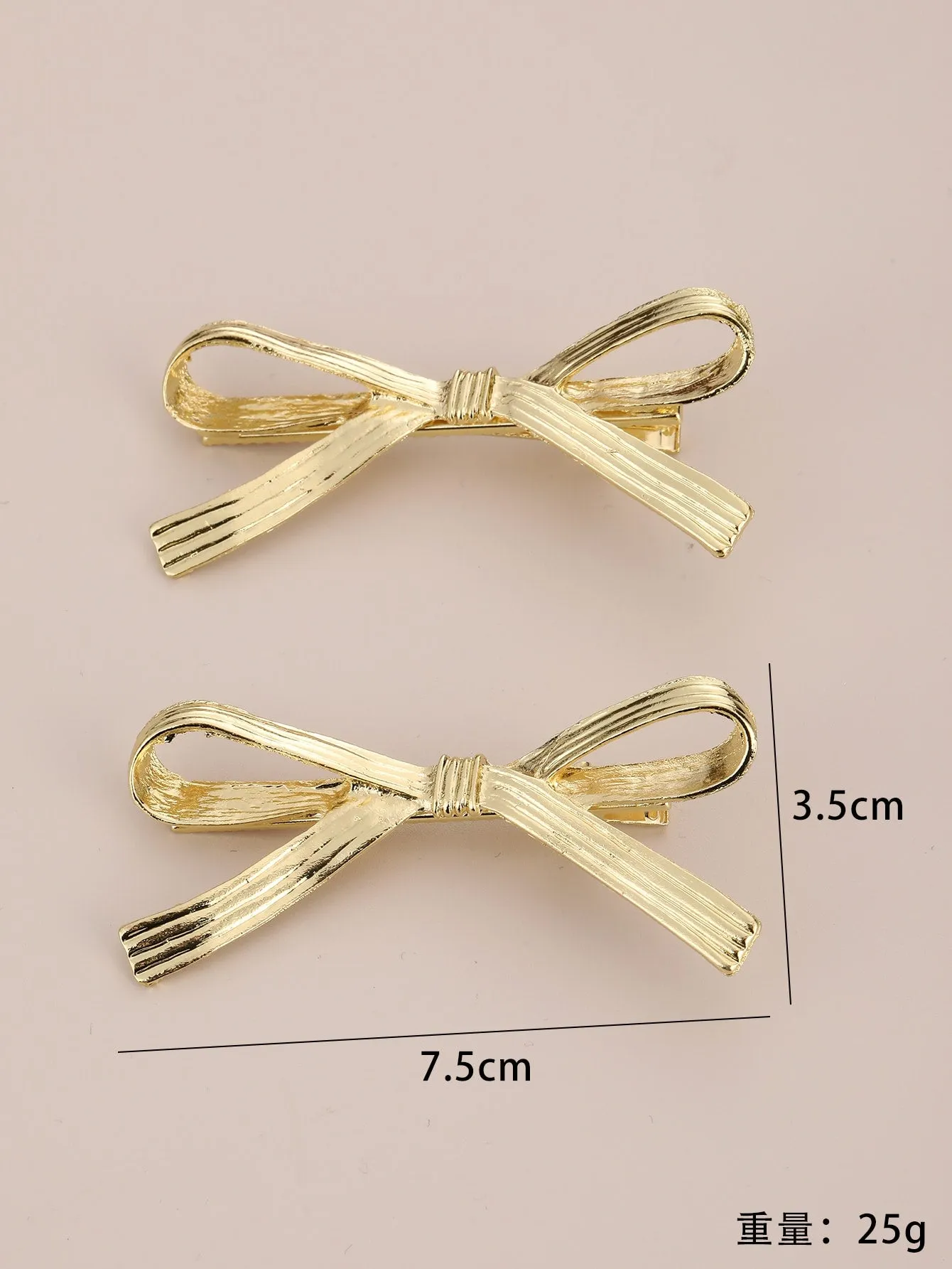 2pcs Gold-tone Metallic Bow Hair Clip for Women Barrette Styling Hair