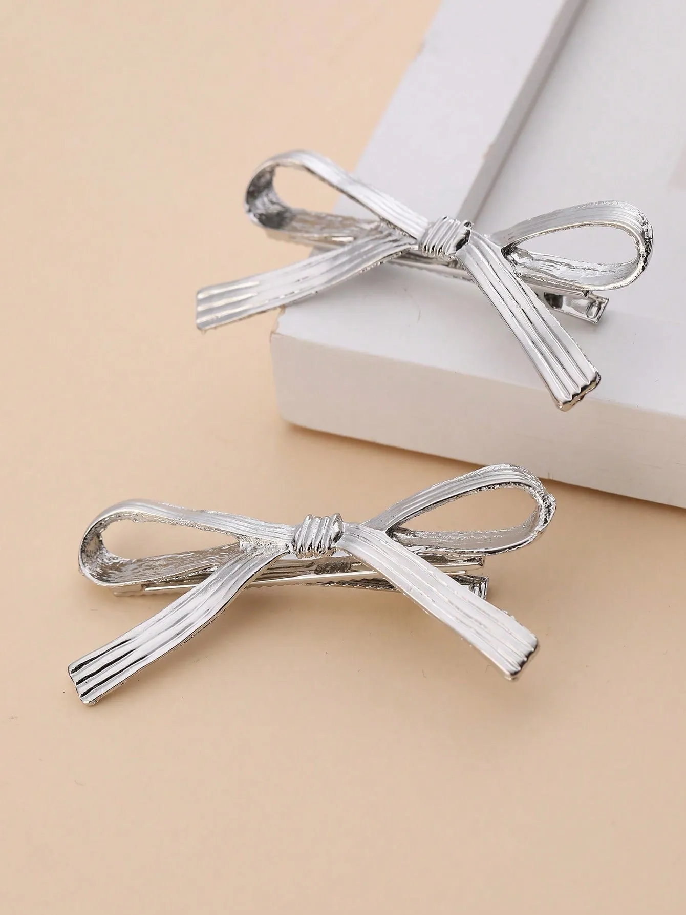 2pcs Gold-tone Metallic Bow Hair Clip for Women Barrette Styling Hair