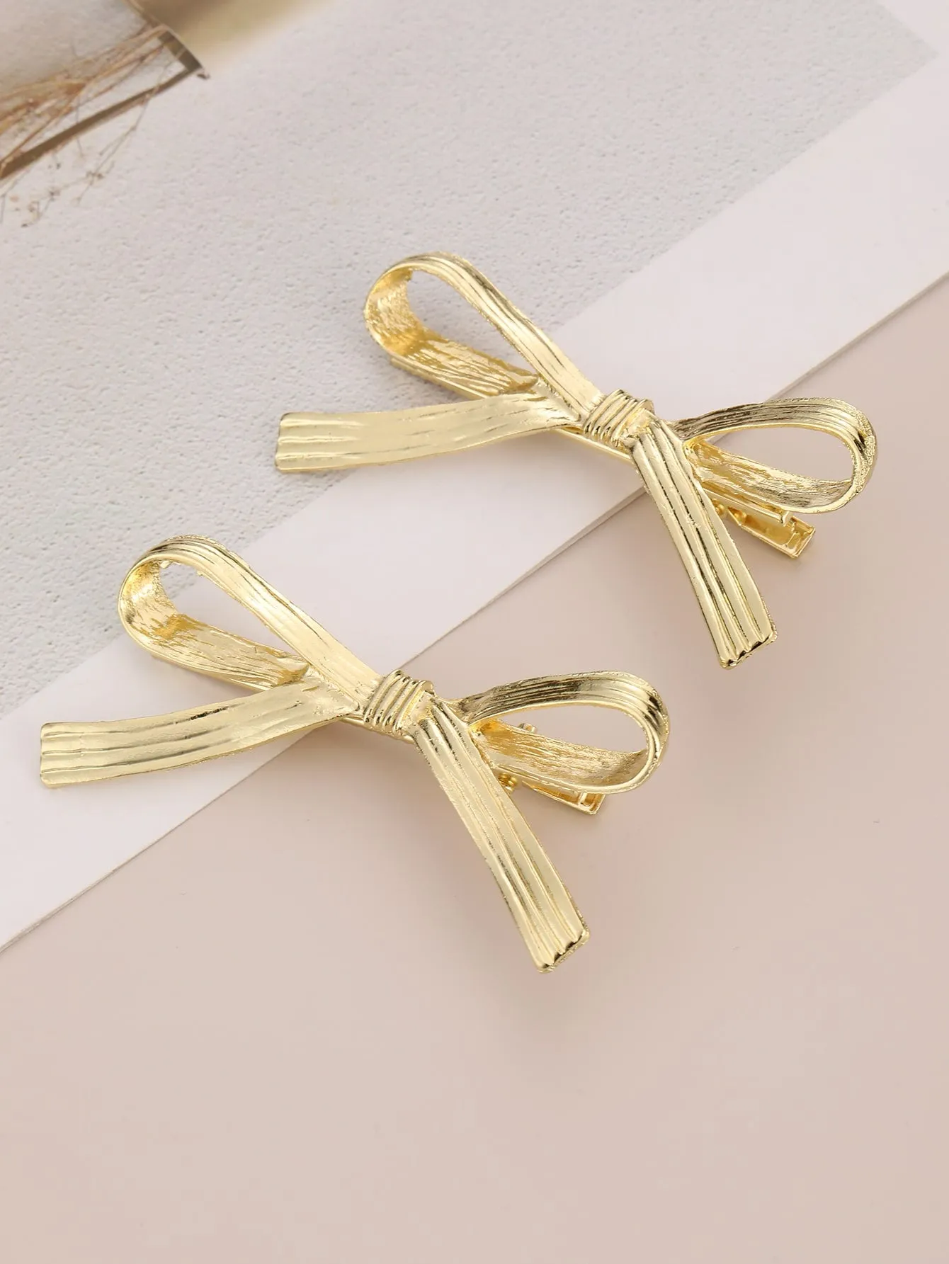 2pcs Gold-tone Metallic Bow Hair Clip for Women Barrette Styling Hair