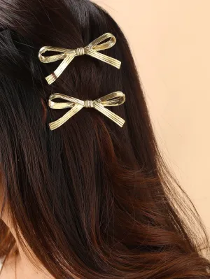 2pcs Gold-tone Metallic Bow Hair Clip for Women Barrette Styling Hair