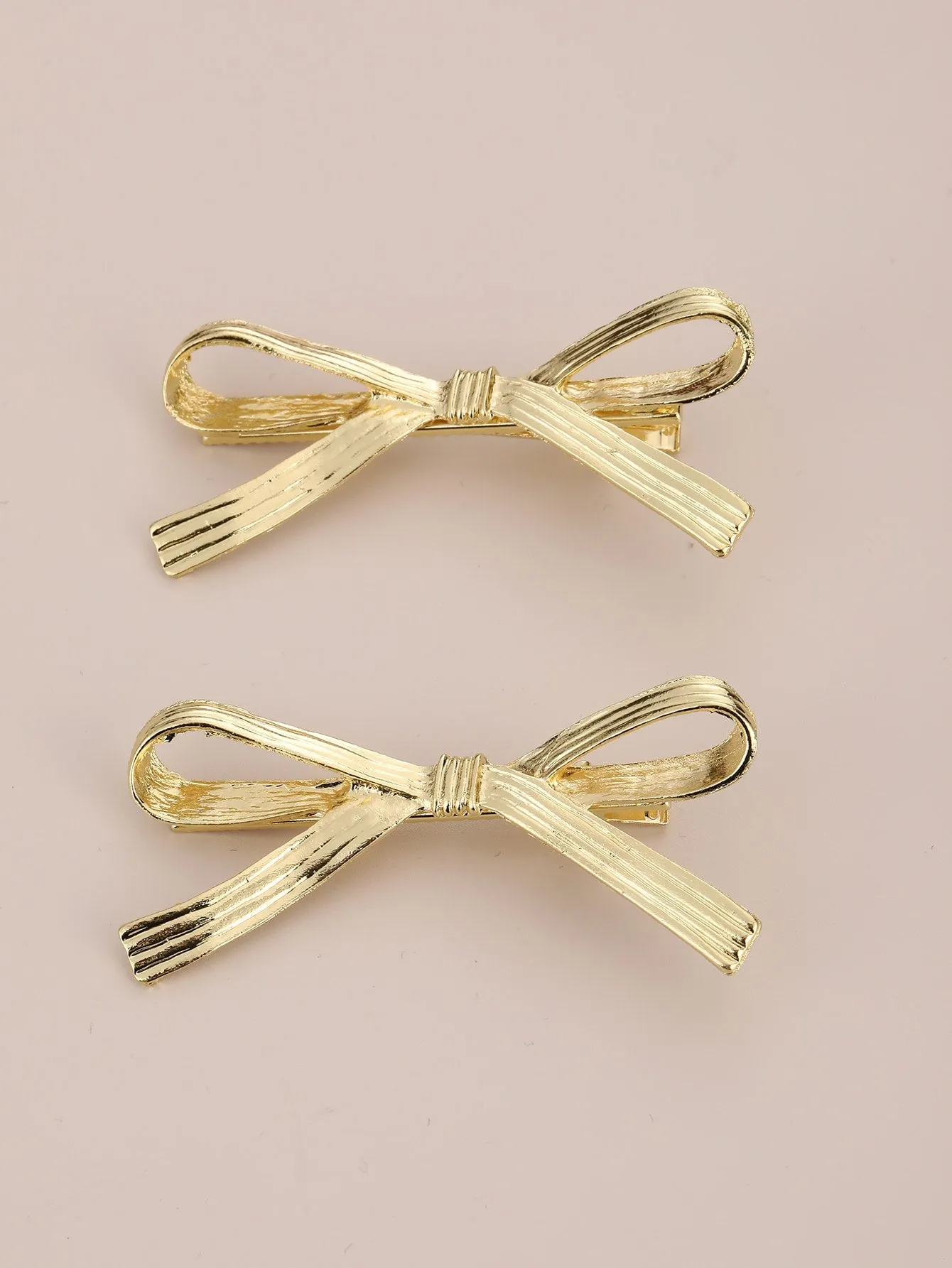 2pcs Gold-tone Metallic Bow Hair Clip for Women Barrette Styling Hair