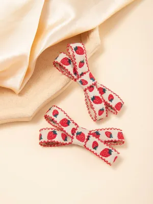 2pcs Strawberry Pattern Bow Decor Hair Clip for Women Barrette Styling Hair