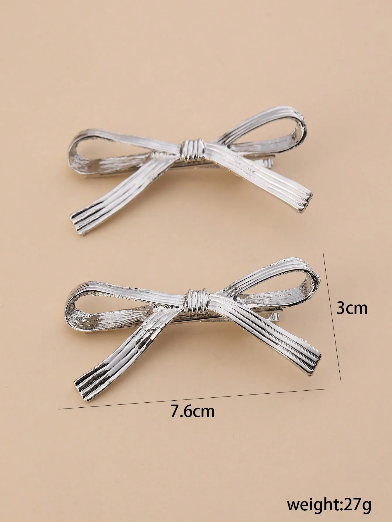 2pcs/Set Metallic Bow Hair Clips for Women Barrette Styling Hair Accessories