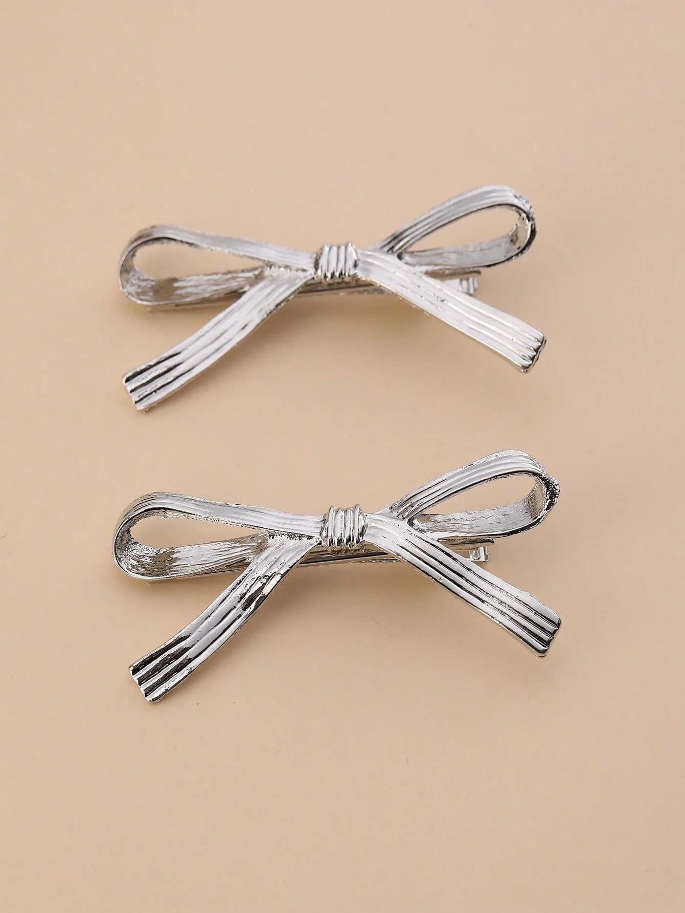 2pcs/Set Metallic Bow Hair Clips for Women Barrette Styling Hair Accessories