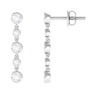 3/4 CT Certified Moissanite Gold Dangle Earrings in Bezel Setting