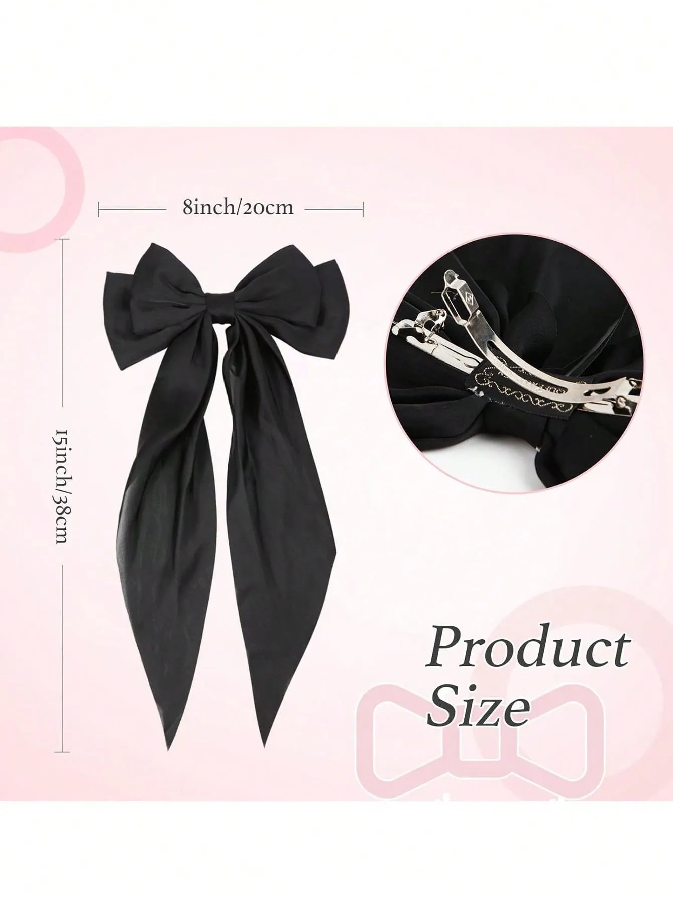 3pcs Women's White/Black/Pink Long Bow Hair Clip for Women Barrette Styling Hair