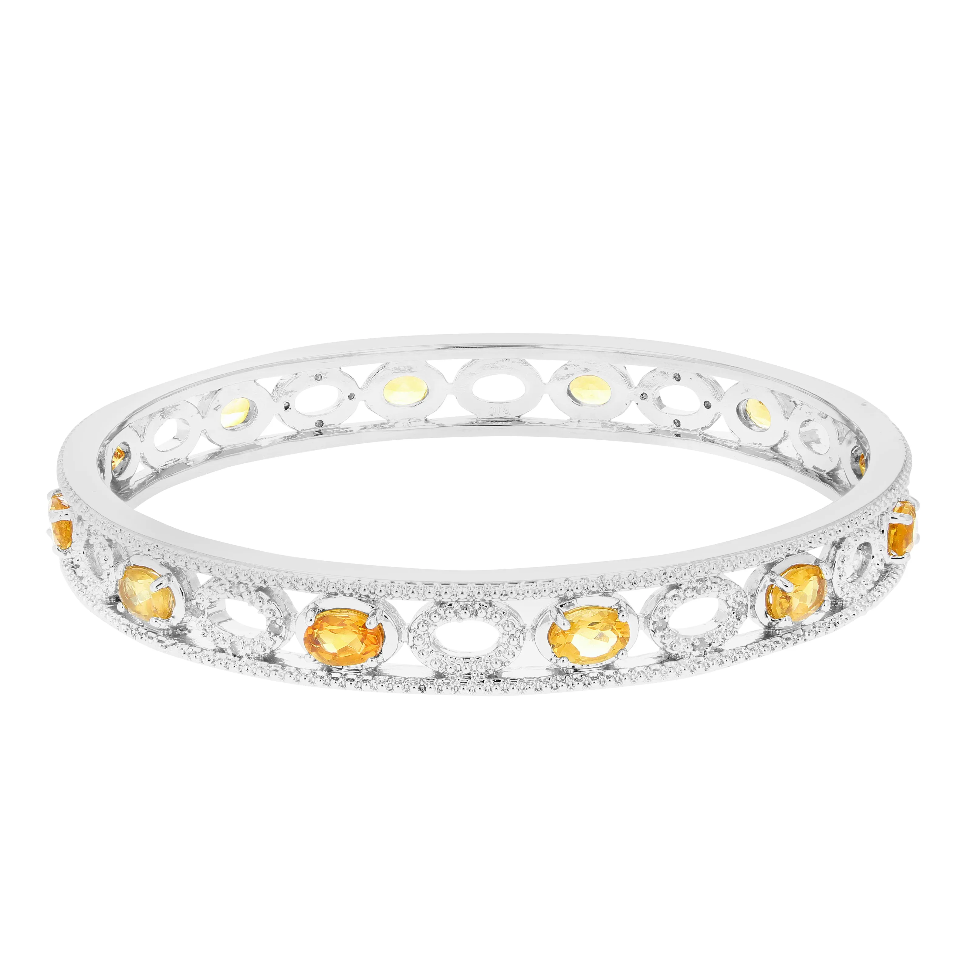 4.30 cttw Citrine And Diamond Eternity Bangle Bracelet Brass Plating Rhodium