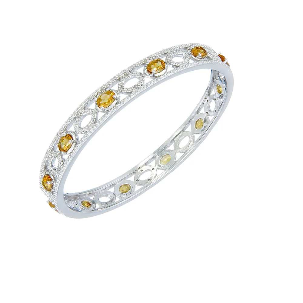 4.30 cttw Citrine And Diamond Eternity Bangle Bracelet Brass Plating Rhodium