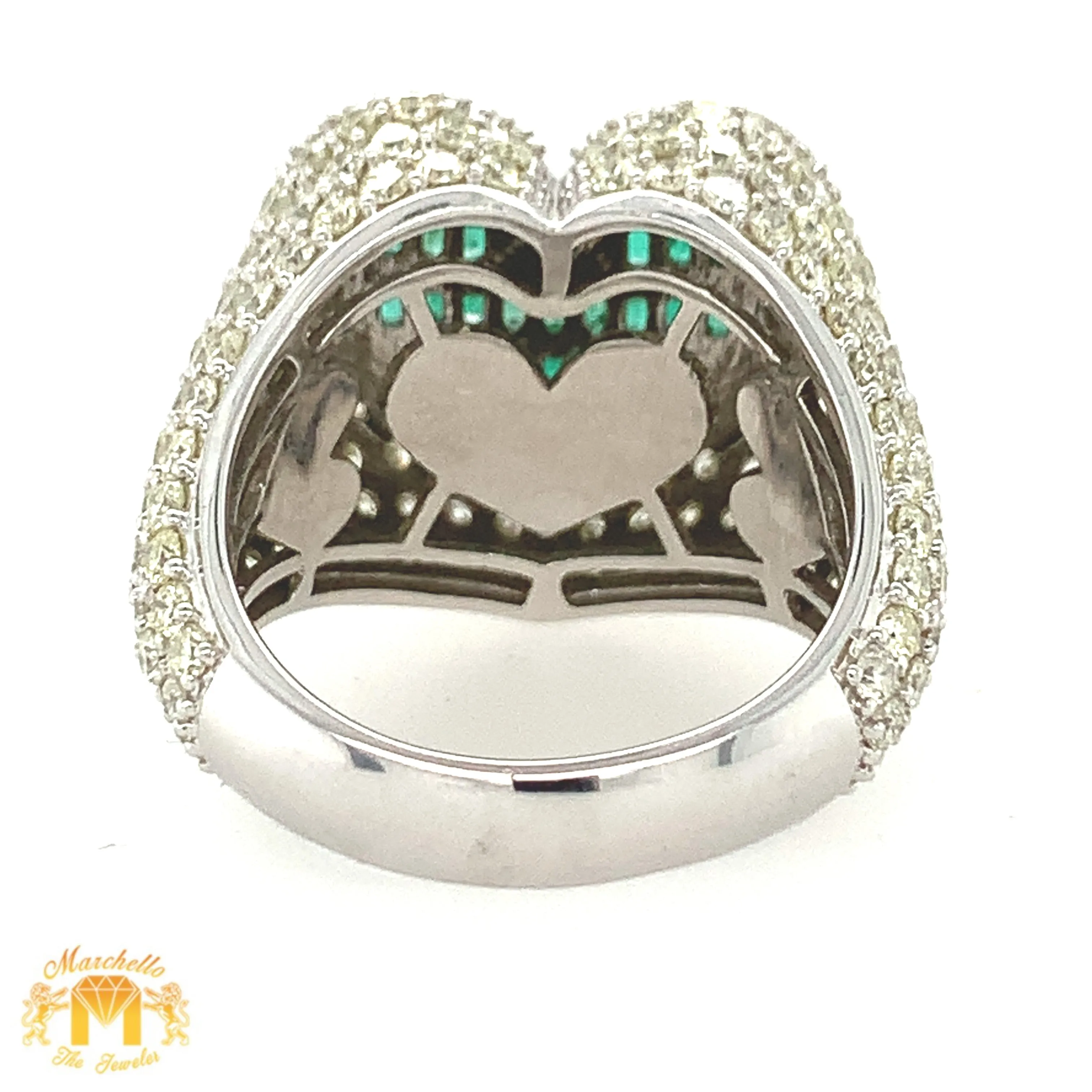 5.95ct Diamond and Emeralds 14k White Gold 3D Heart Ring