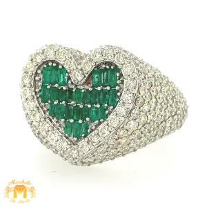 5.95ct Diamond and Emeralds 14k White Gold 3D Heart Ring