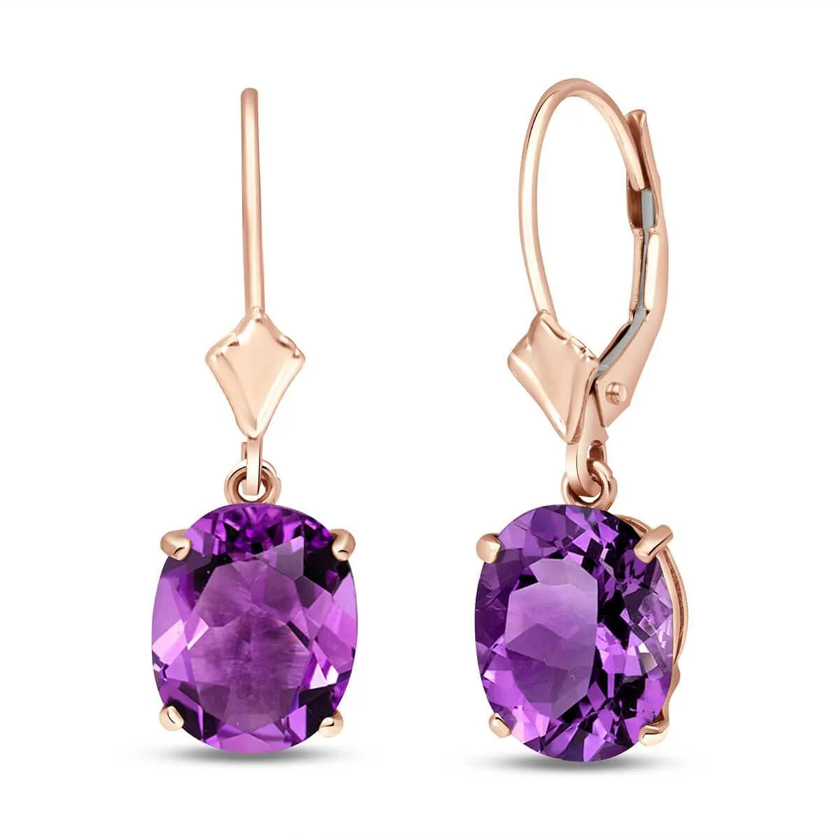 6.25 Carat 14K Solid Rose Gold Oval Amethyst Leverback Earrings