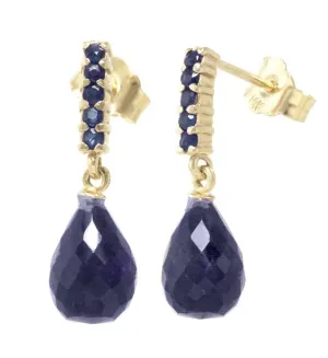 7 Carat 14K Solid Yellow Gold Sapphire Earrings Briolette Dangling Sapphire