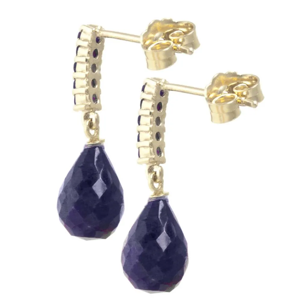 7 Carat 14K Solid Yellow Gold Sapphire Earrings Briolette Dangling Sapphire