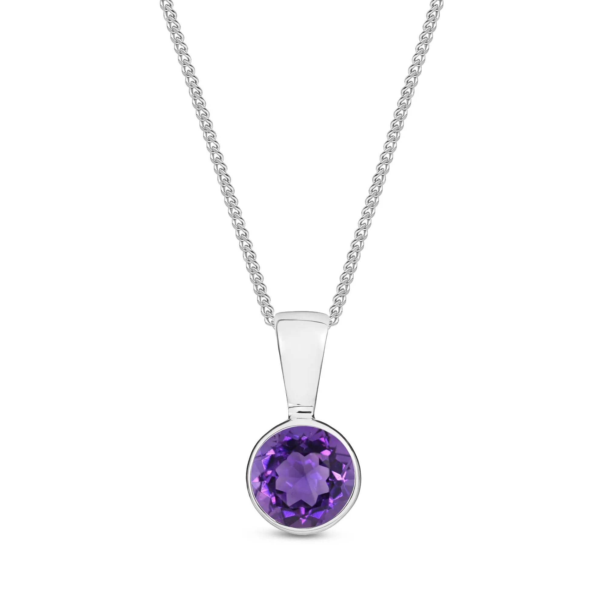 9ct White Gold Amethyst Rub Over Round Pendant