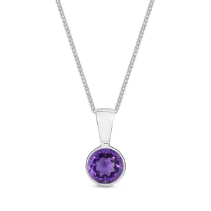 9ct White Gold Amethyst Rub Over Round Pendant