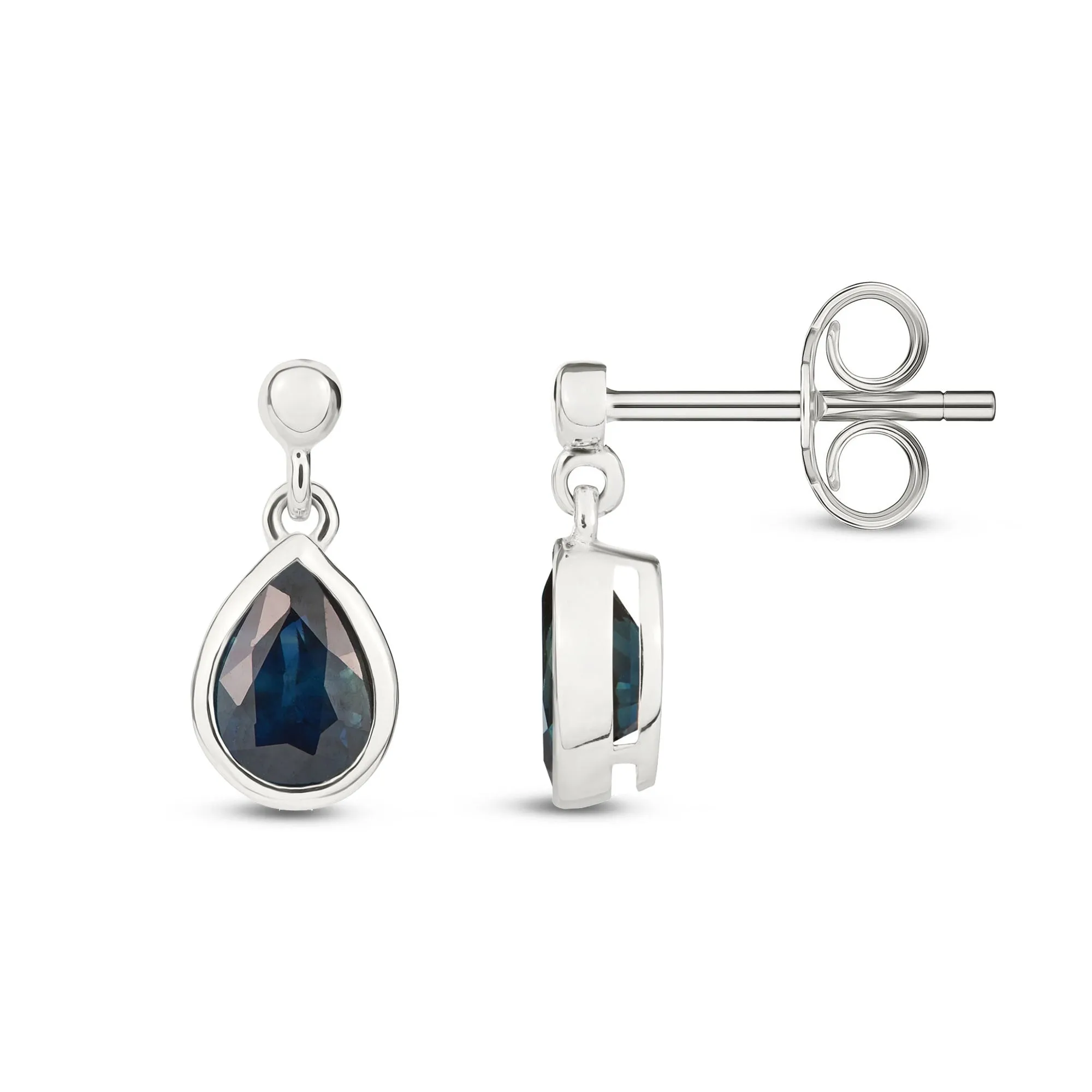 9ct White Gold Sapphire Teardrop Drop Earrings