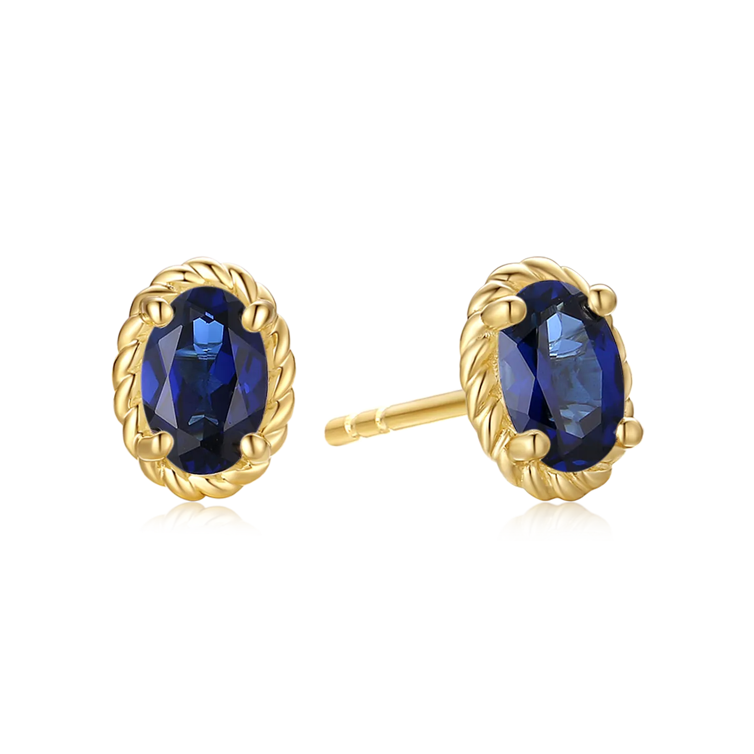 9ct Yellow Gold Oval Cut 6x4mm Created Sapphire September Earrings