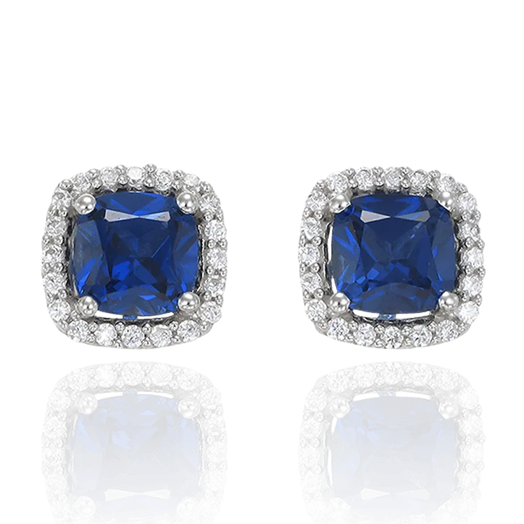 Accented Halo Earrings with Sapphire