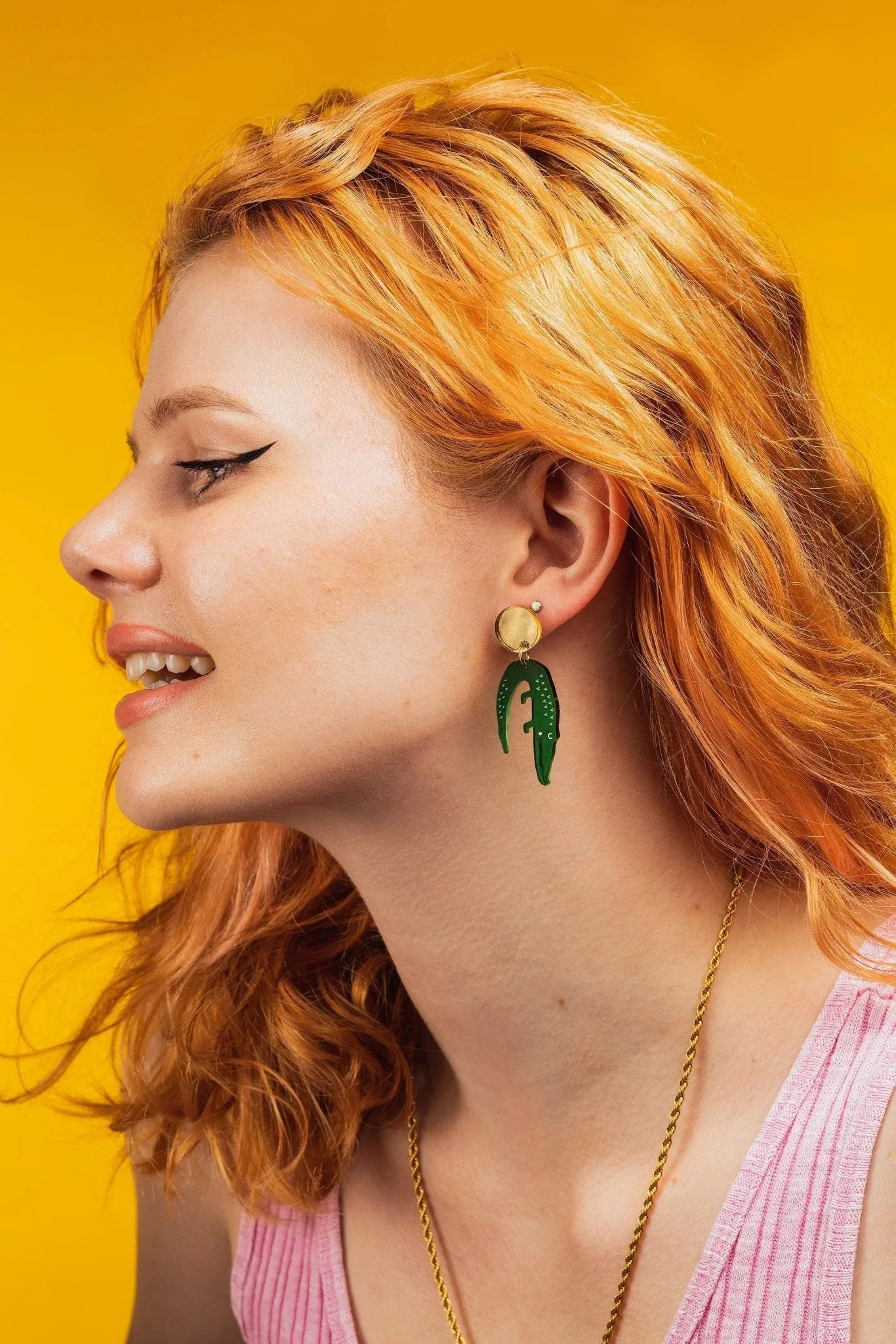 Alligator Earrings - Green Dangle Earrings