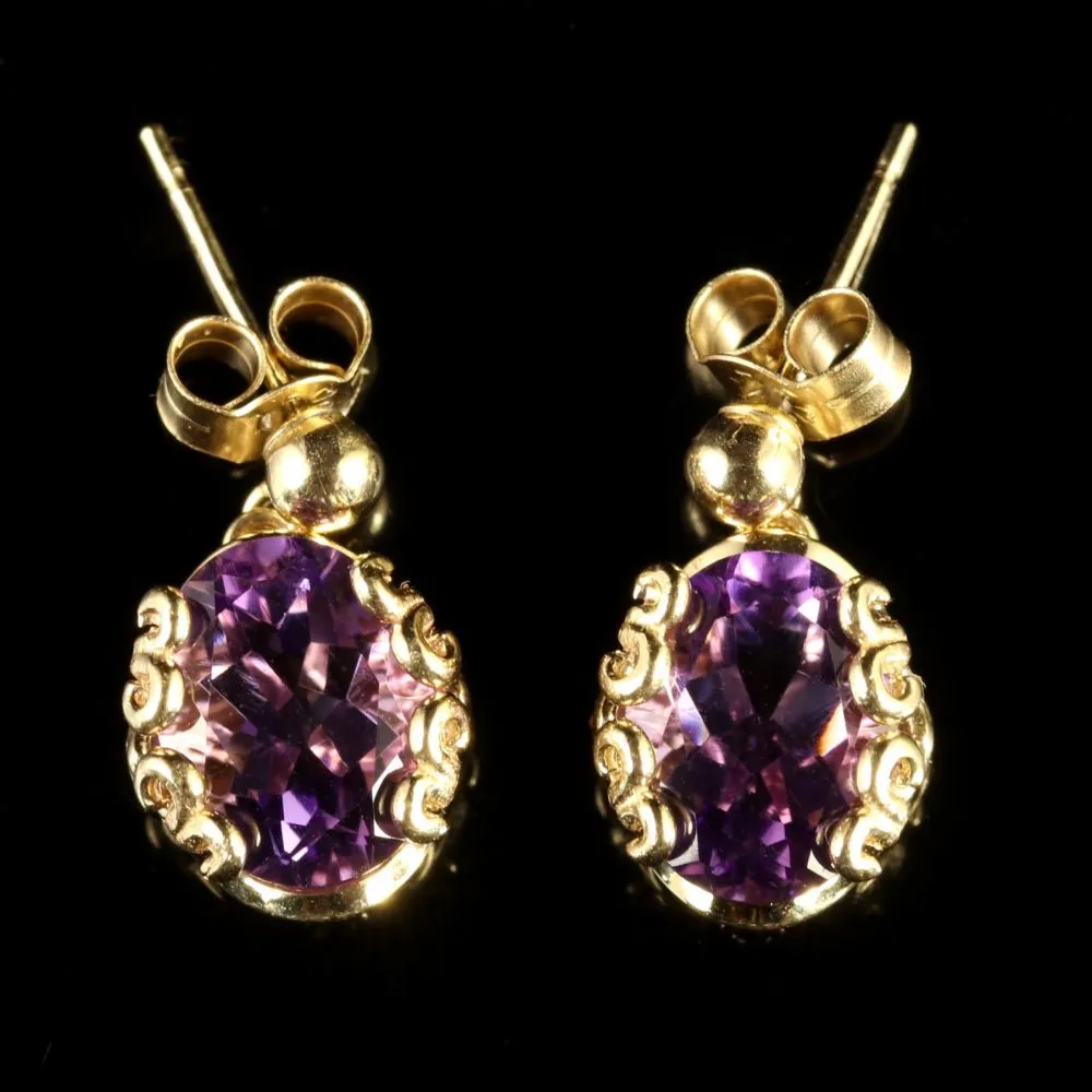 Amethyst 9Ct Gold Drop Earrings