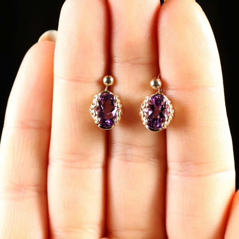 Amethyst 9Ct Gold Drop Earrings