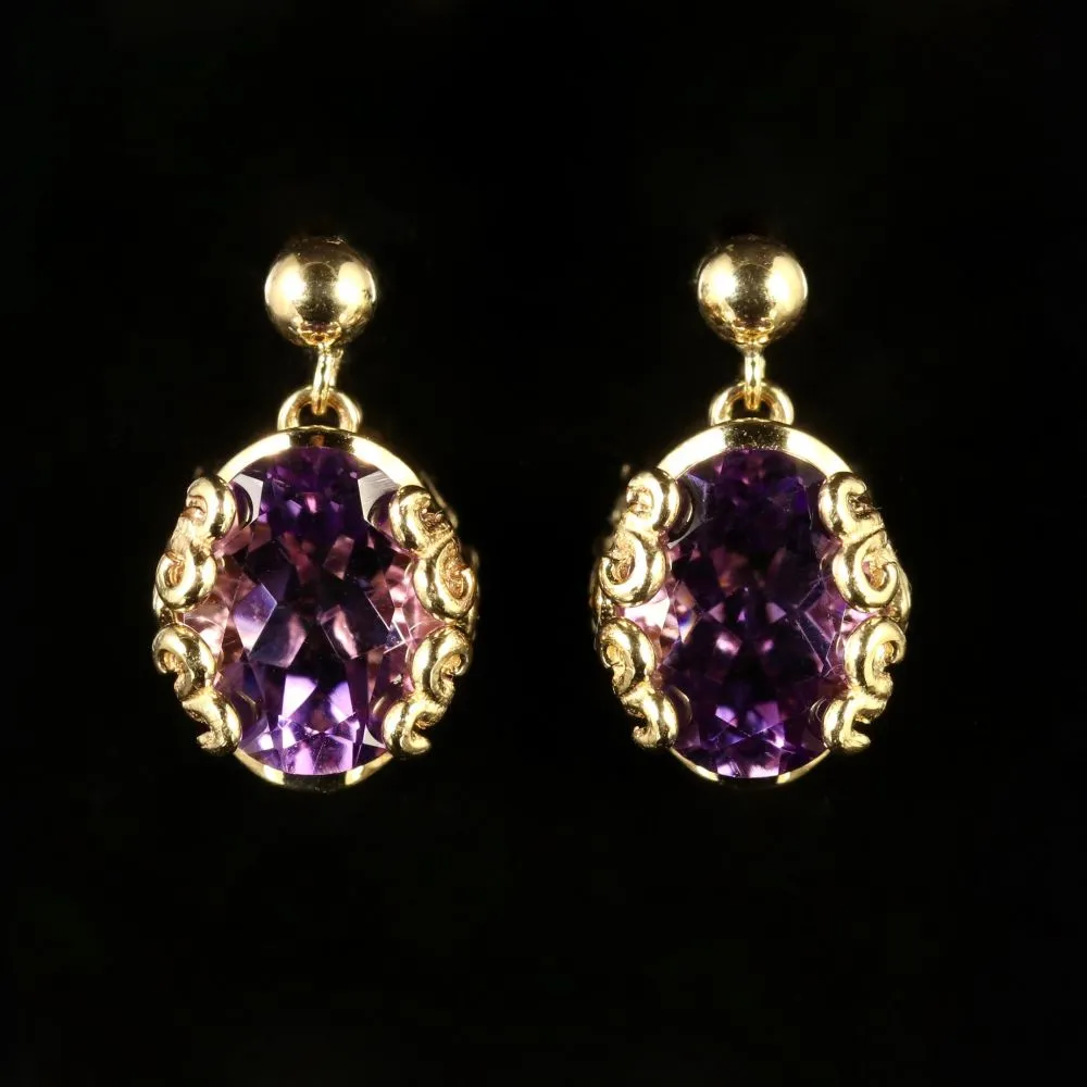 Amethyst 9Ct Gold Drop Earrings