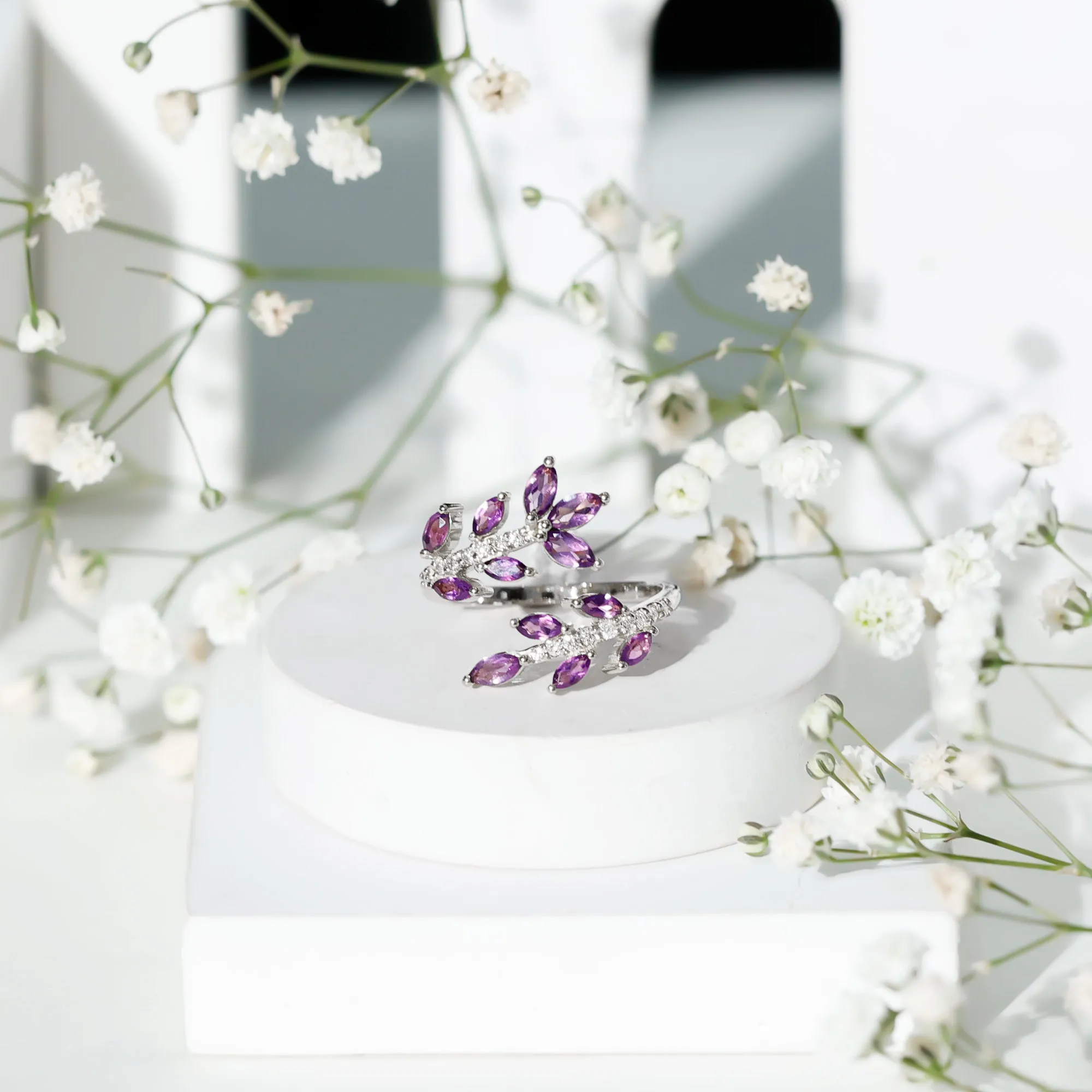 Amethyst and Diamond Wrap Leaf Ring