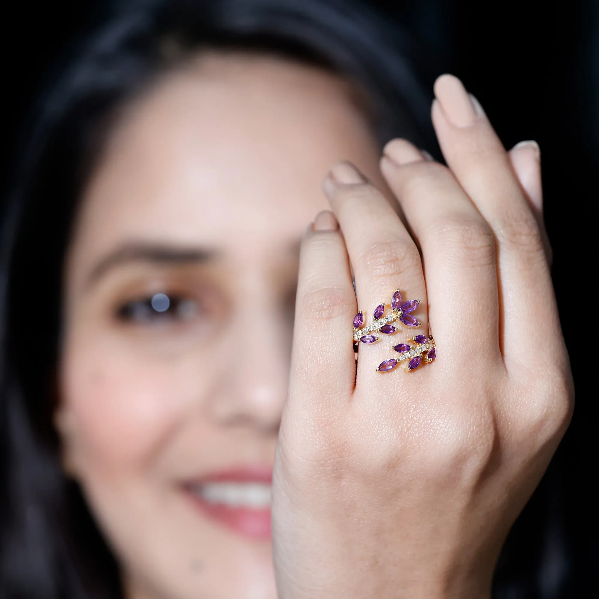 Amethyst and Diamond Wrap Leaf Ring