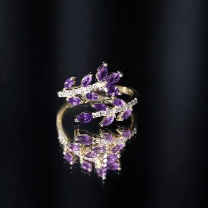 Amethyst and Diamond Wrap Leaf Ring