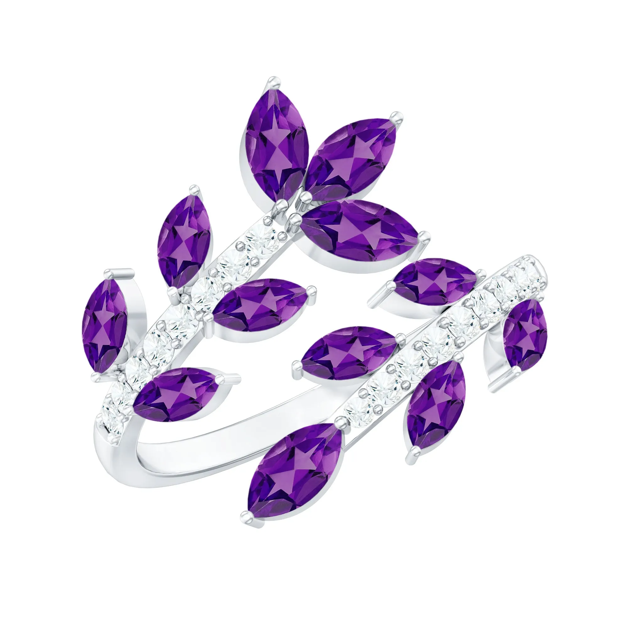 Amethyst and Diamond Wrap Leaf Ring