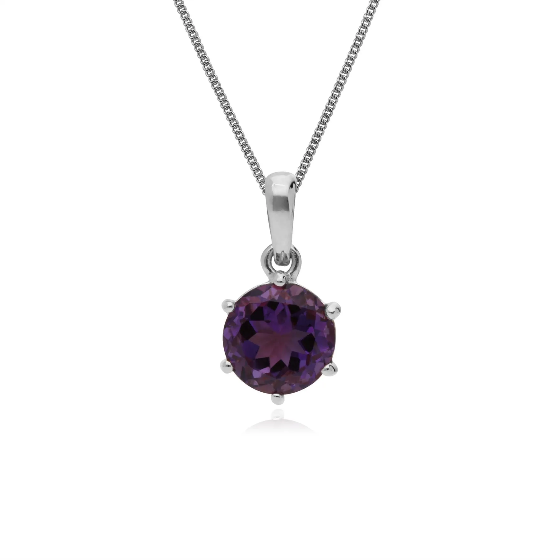 Amethyst Halskette, Sterlingsilber 6 Klaue rund Amethyst Februar Anhänger auf 45cm Kette