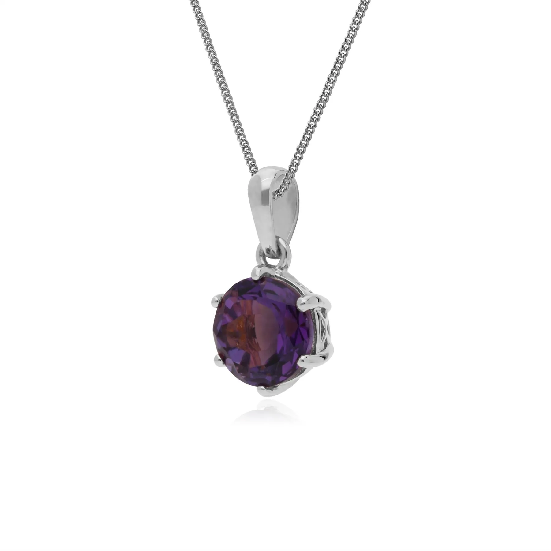 Amethyst Halskette, Sterlingsilber 6 Klaue rund Amethyst Februar Anhänger auf 45cm Kette