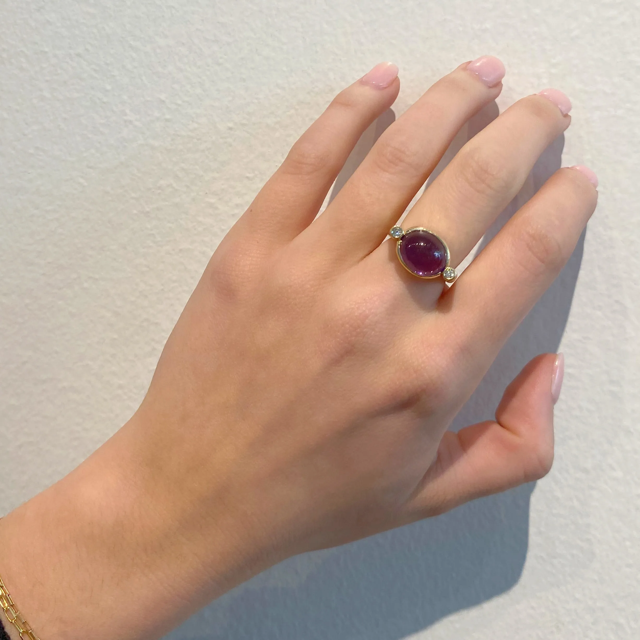 Amethyst with Diamond Side Stones Ring