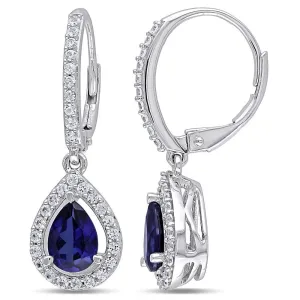 Amour  Created Blue and White Sapphire Teardrop Earrings in Sterling Silver